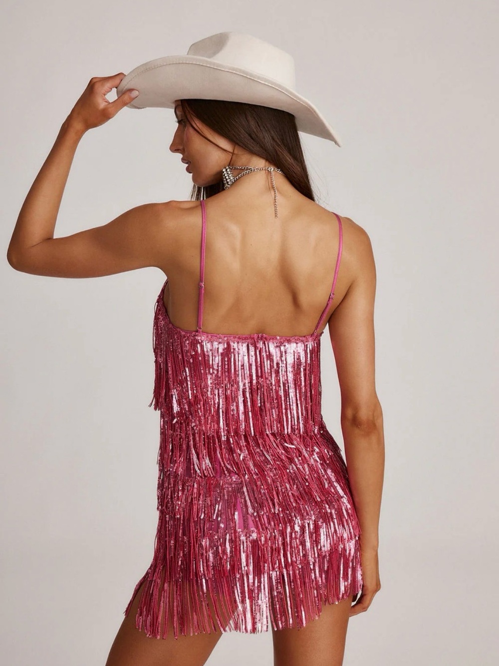 12th Tribe Pink Sequin Fringe Mini Dress - Picture 3 of 5